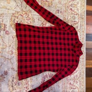 checkered red and black turtleneck